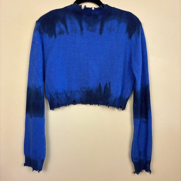 SUPERDOWN Womens Narelle Crop Sweater Size Large Blue Tie Dye Distressed Knit‎ - Picture 9 of 13